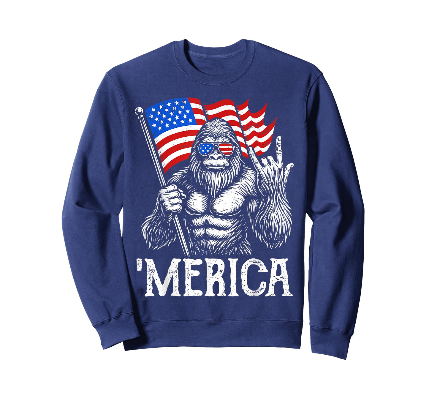 Bigfoot Merica Rock American Flag Patriotic 4th of July T-Shirt