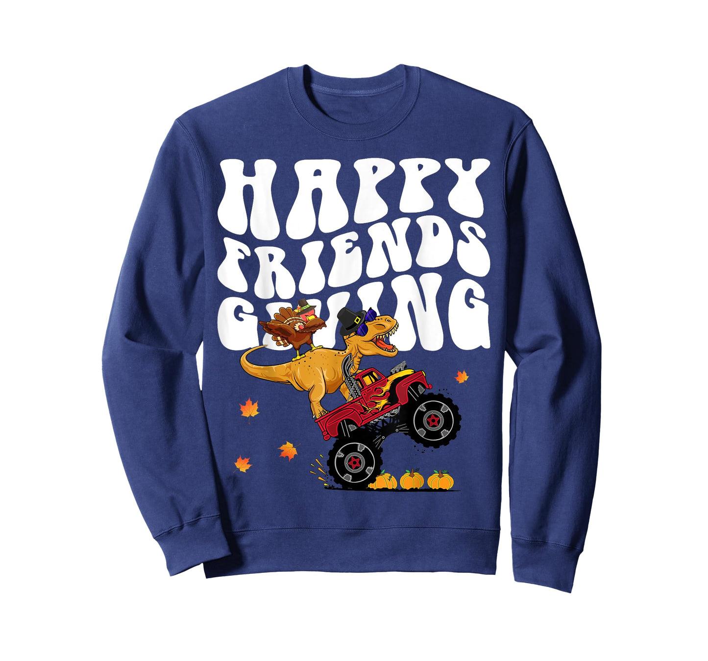 Funny Happy Friendsgiving Monster Truck Dinosaur Turkey Dab T-Shirt