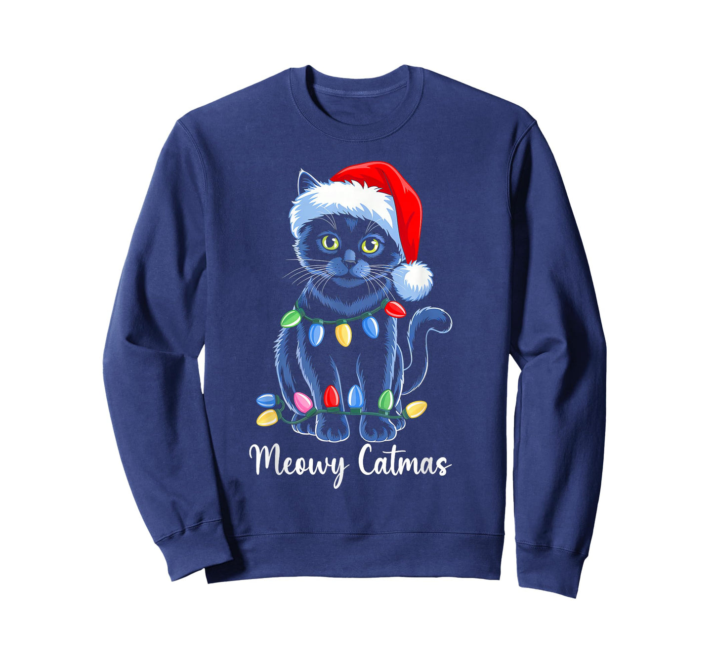 Meowy Catmas Xmas Light Santa Cat Lover Christmas Pajama T-Shirt