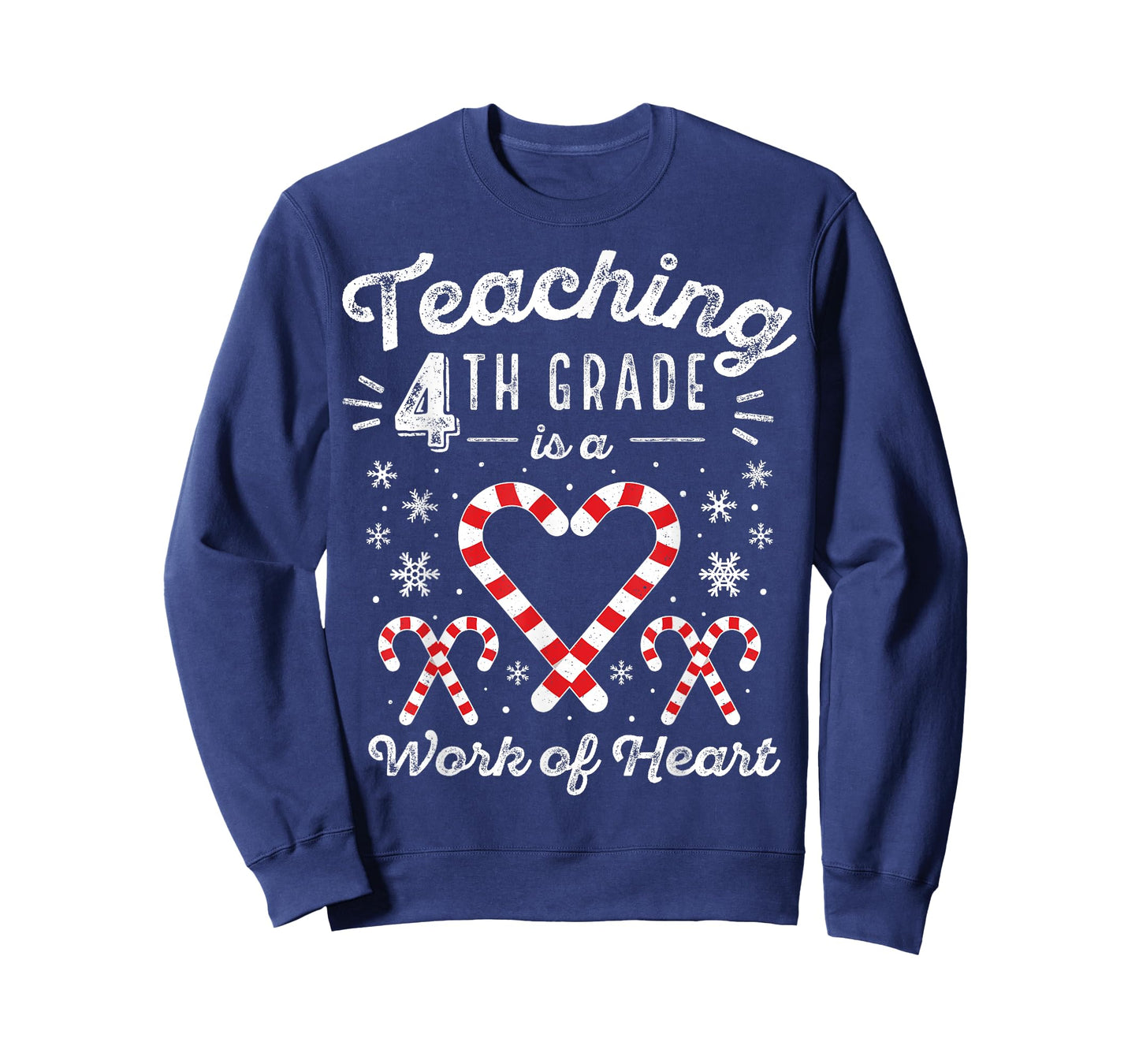 Christmas Candy Cane Work of Heart Fourth 4th Grade Teacher Men Women Kids T-Shirt