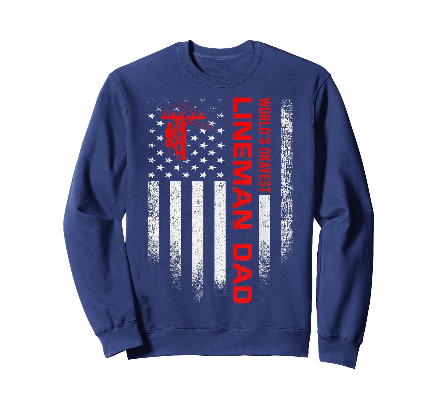Vintage USA American Flag World's Okayest Lineman Dad Funny T-Shirt