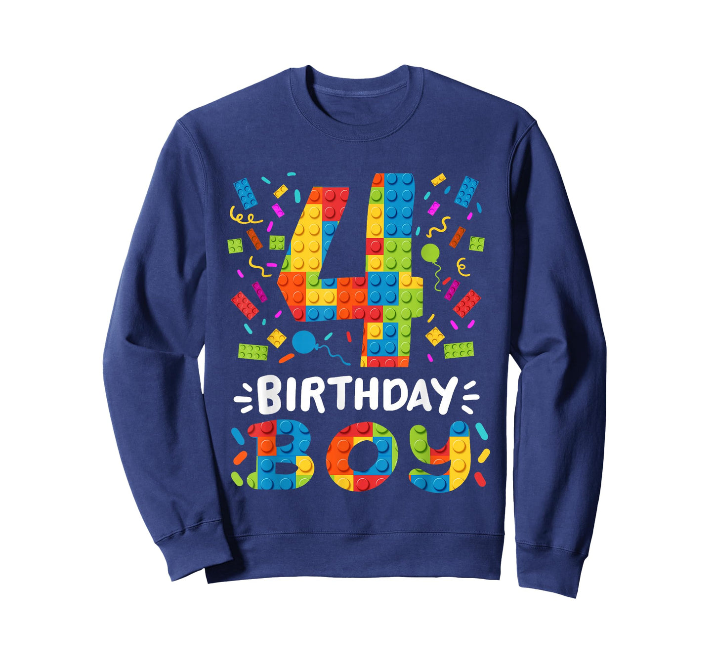 Kids 4 Years Old Building Blocks Builder 4th Birthday Boys T-Shirt