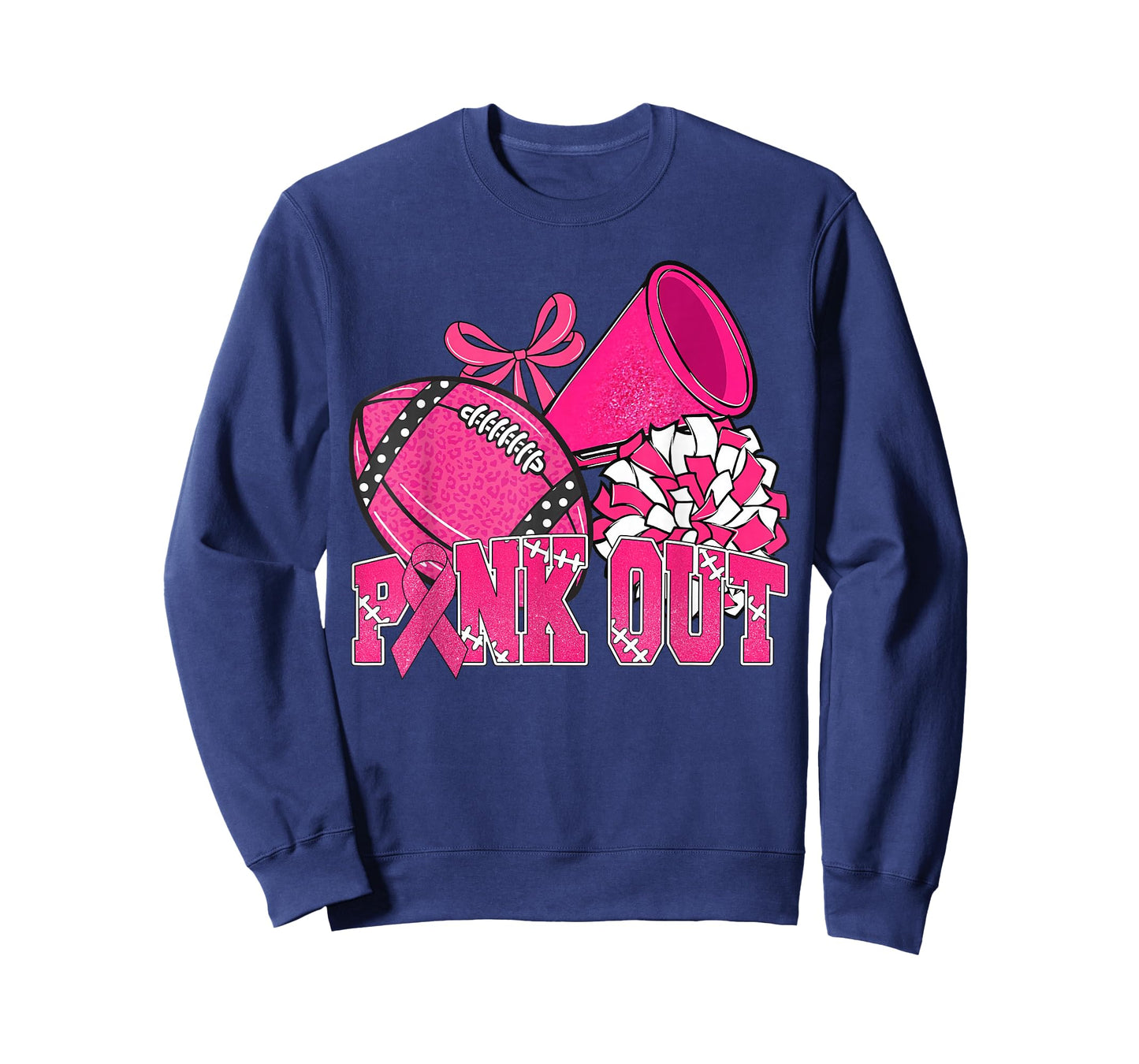 Pink Out Football Pink Bow Cheer Breast Cancer Awareness T-Shirt