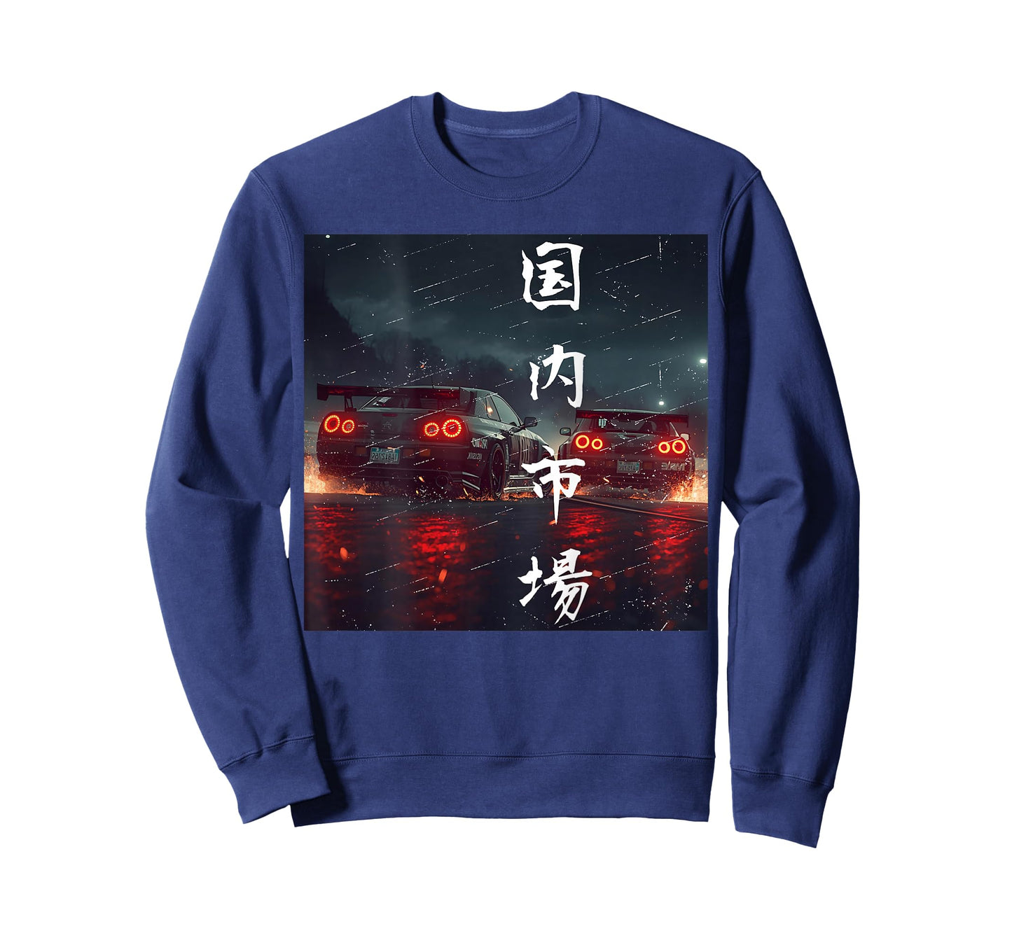 Backprint JDM Drift Race Cars Racing Rainy Night Scene Art T-Shirt