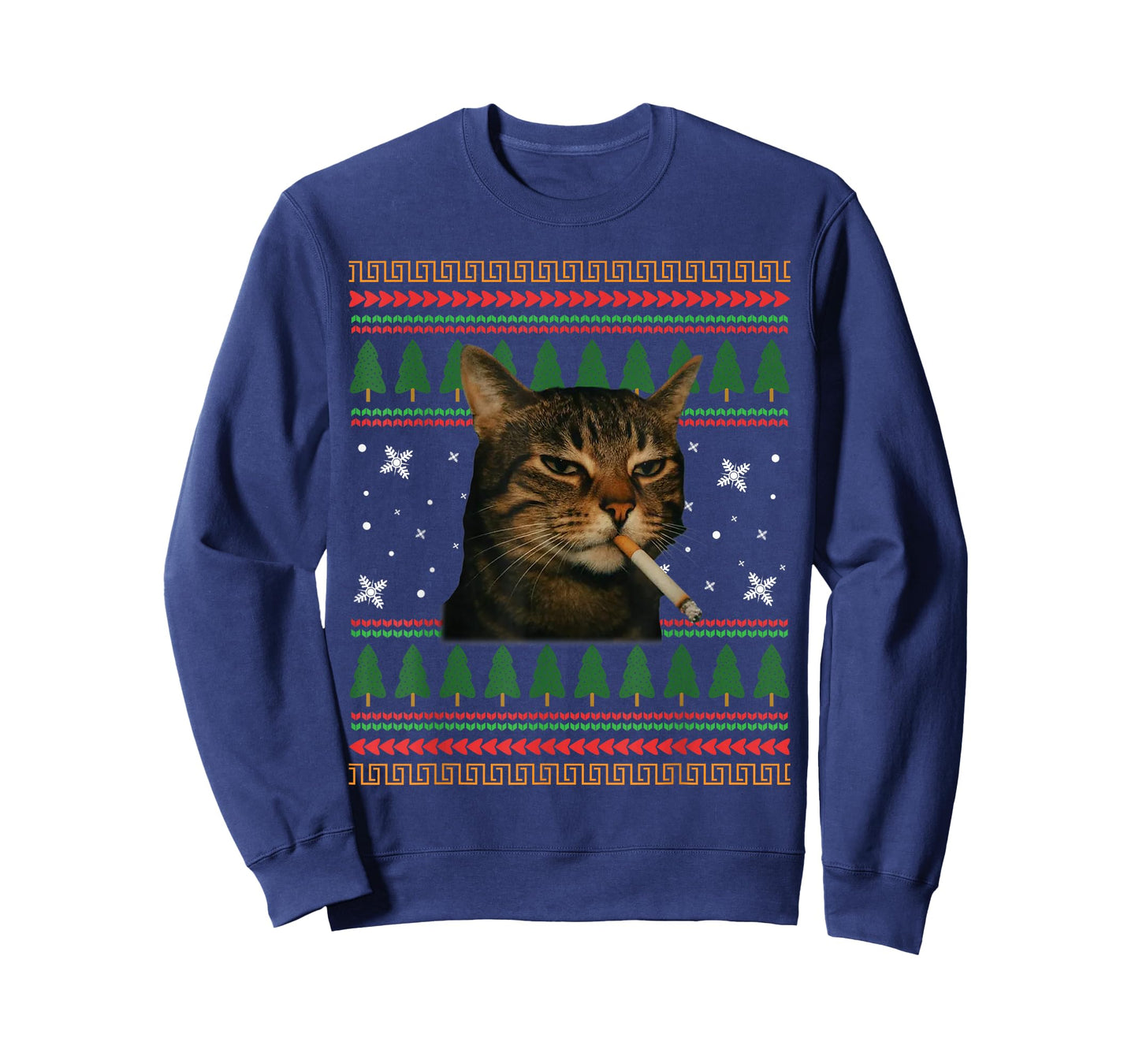 Funny Smoking Cat Meme Christmas Ugly Sweater Cat Lovers T-Shirt