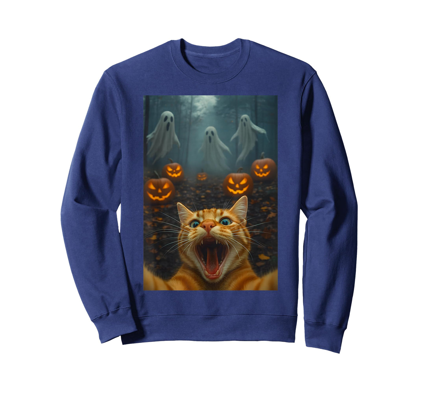 Spooky Halloween Funny Cat Selfie with Ghost Boo Pumpkin T-Shirt