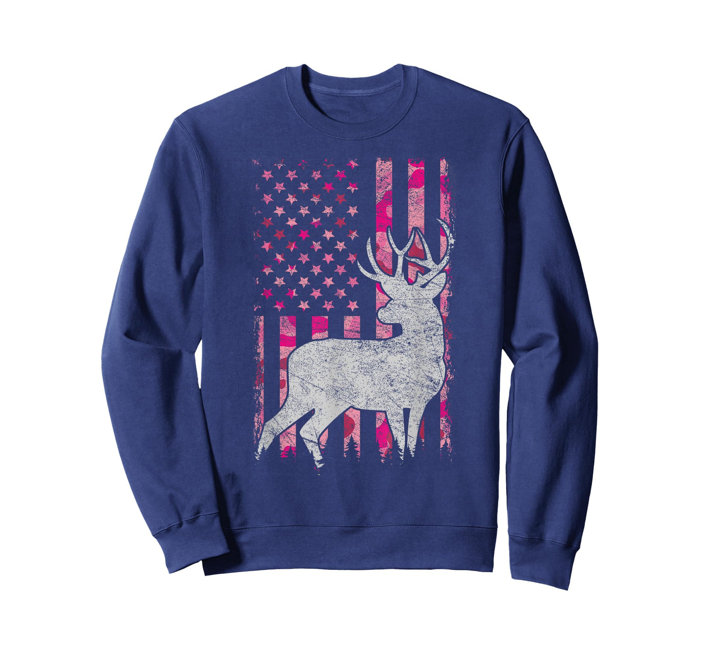 Women Girls Patriotic Pink Camo USA Flag Deer Hunter T-Shirt
