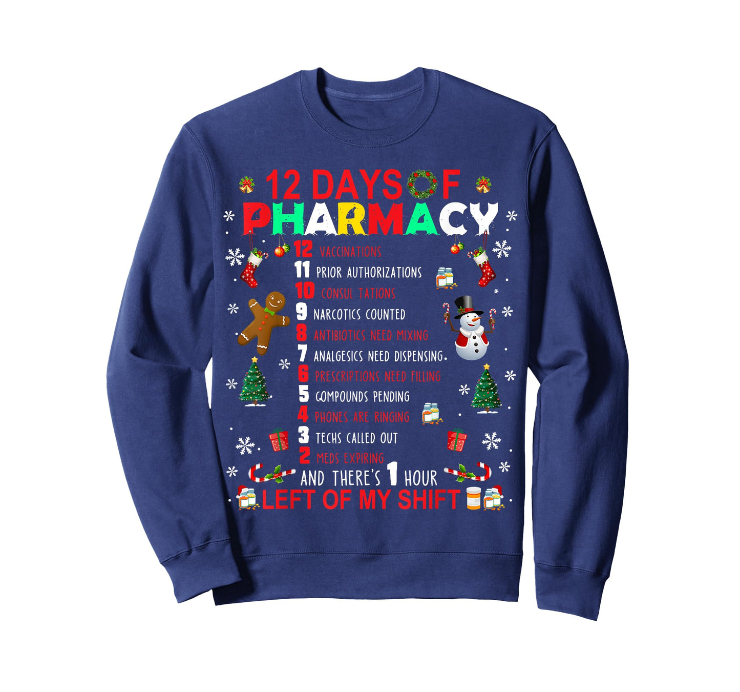 12 Days Of Pharmacy Funny Christmas Pharmacist Tech Xmas T-Shirt