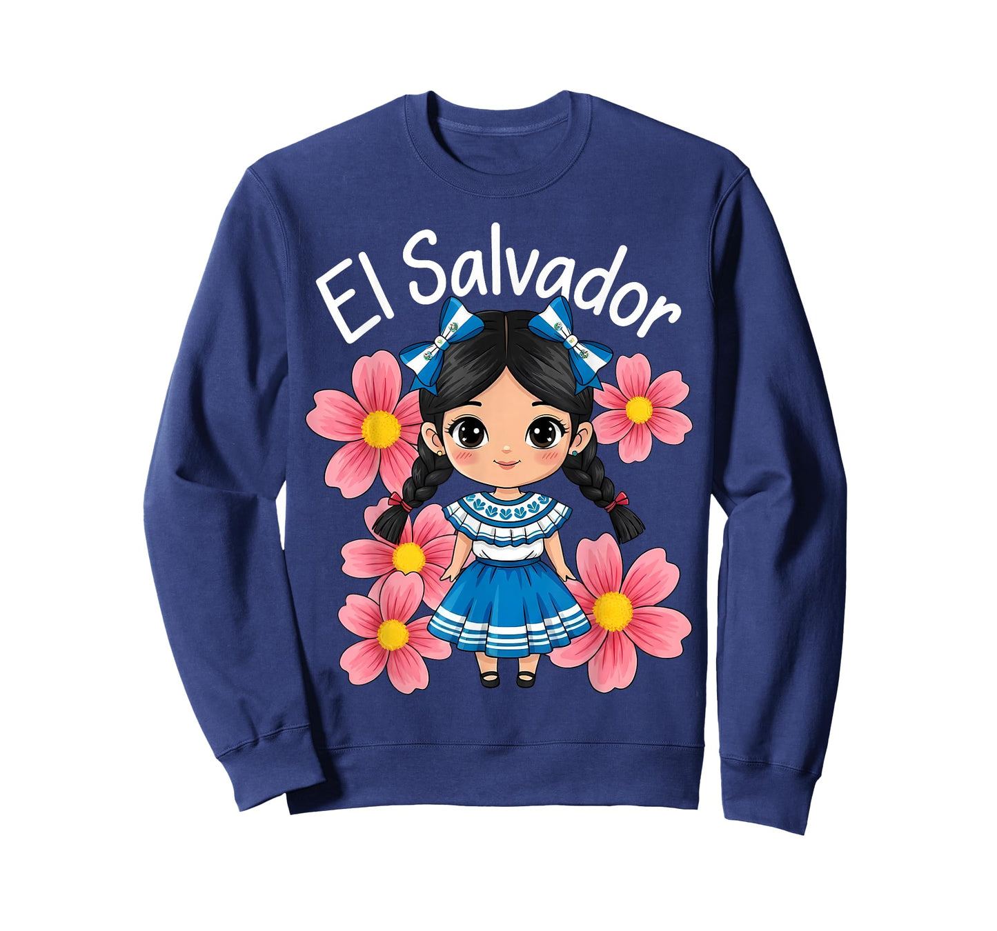Salvadoran Flag Hispanic Heritage Cute El Salvador Girl Kids T-Shirt