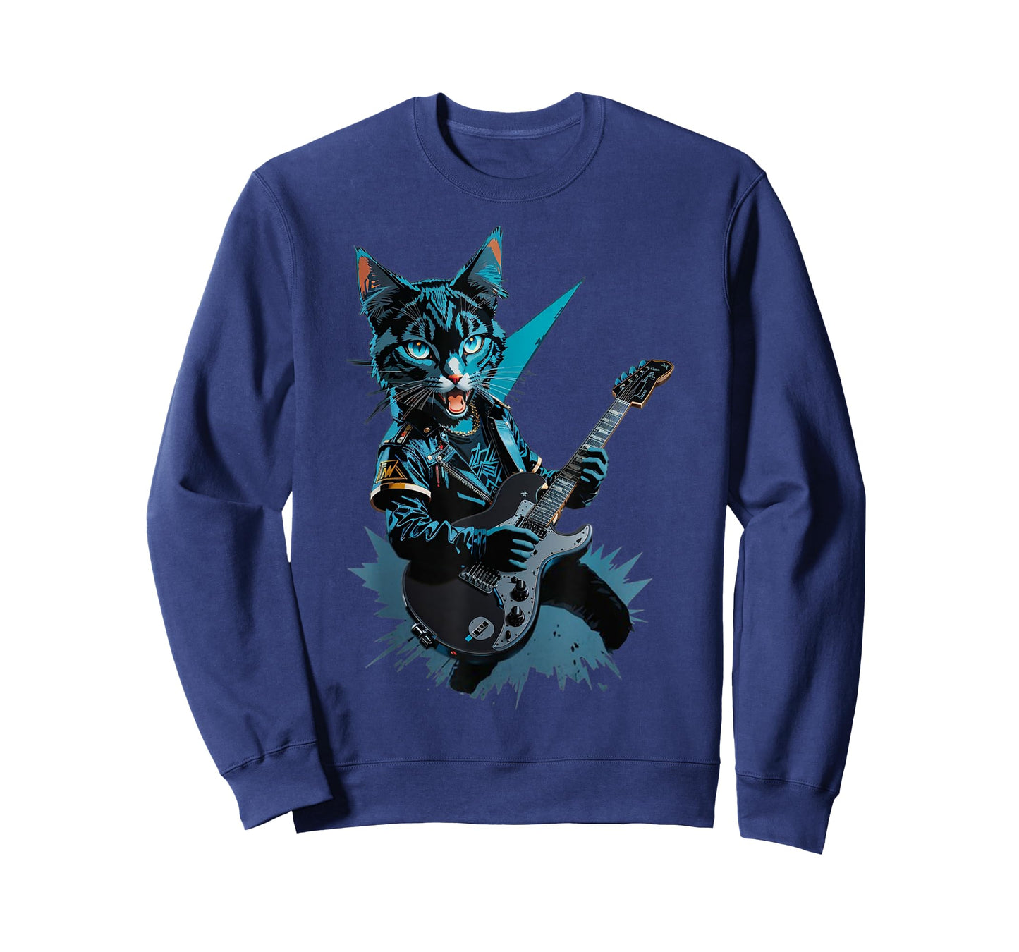 Cat Playing Electric Guitar Heavy Metal Rock Cat Lover T-Shirt for Men Women Girls Kids