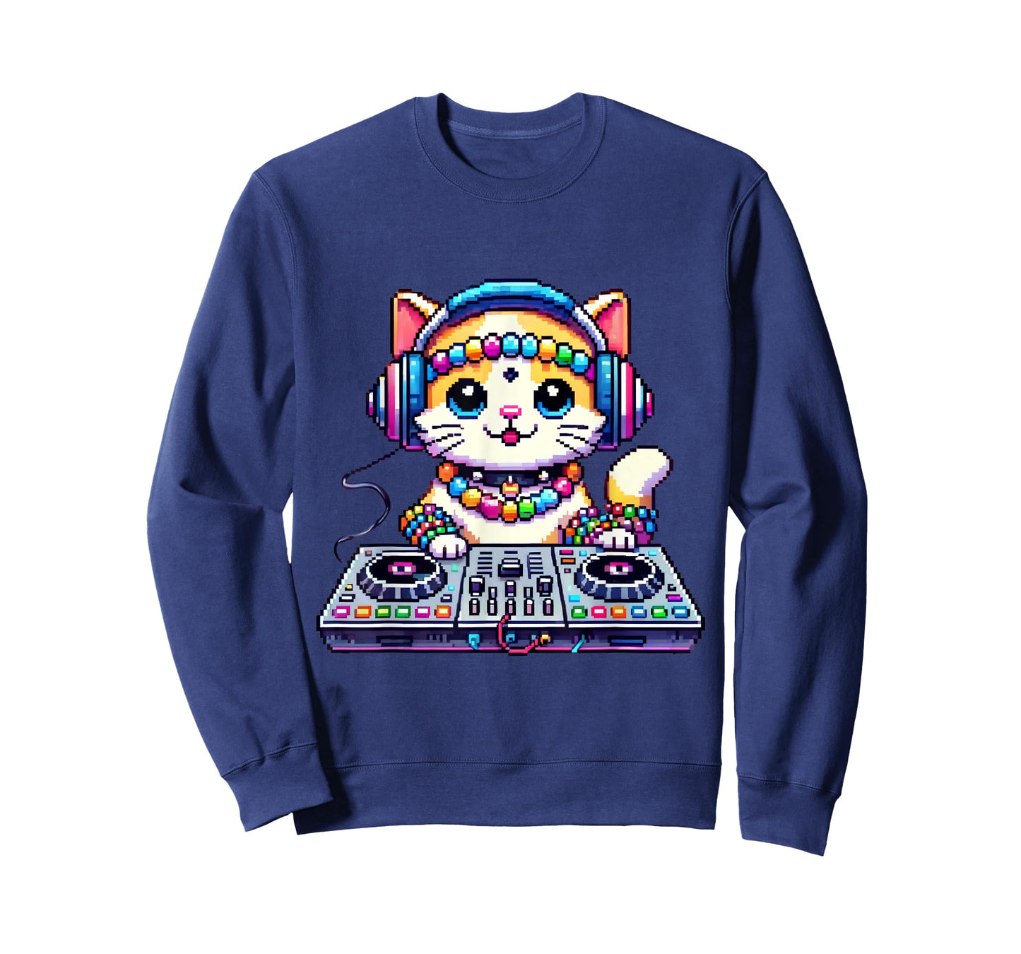Funny Graphic Pixel Kandi DJ Cat Festival Rave EDM Party EDC T-Shirt for Men Women