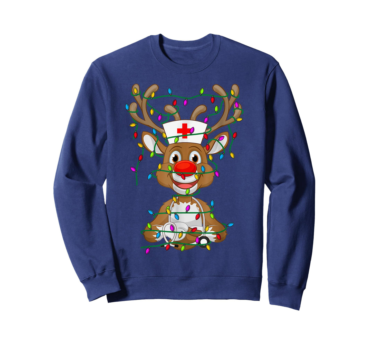 Christmas Light Reindeer Scrubs Rubber Gloves Nurses Gifts T-Shirt