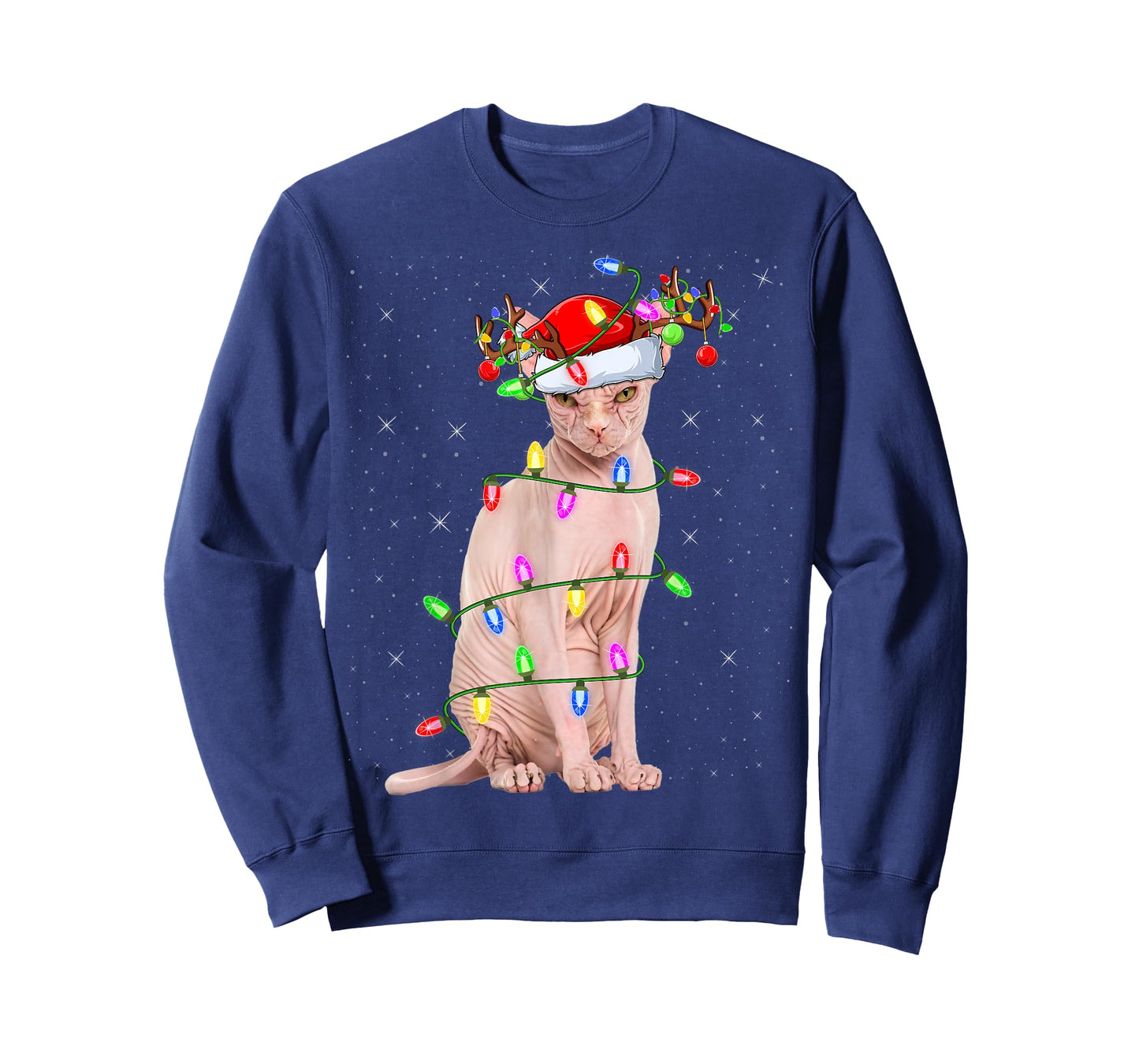 Sphynx Cat Lover Xmas Lighting Santa Sphynx Cat Christmas T-Shirt