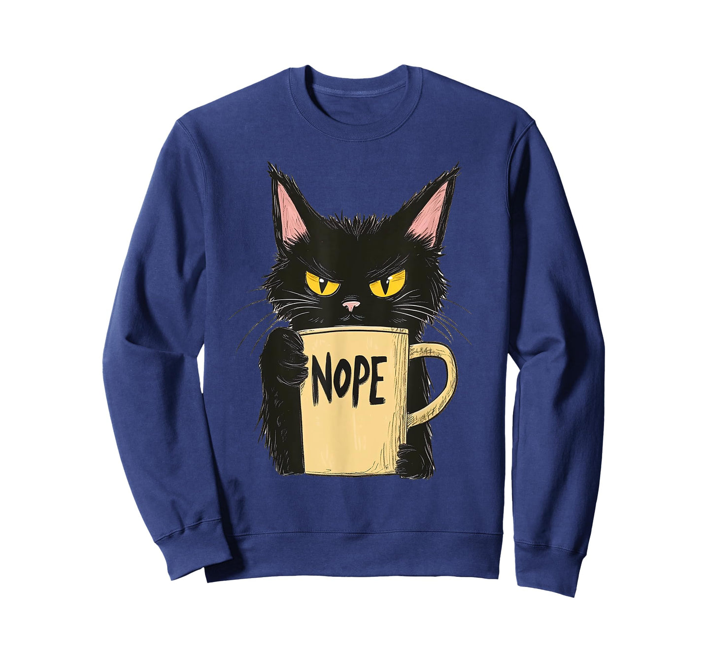 Funny Nope Cat - Black Cat with Coffee Mug T-Shirt