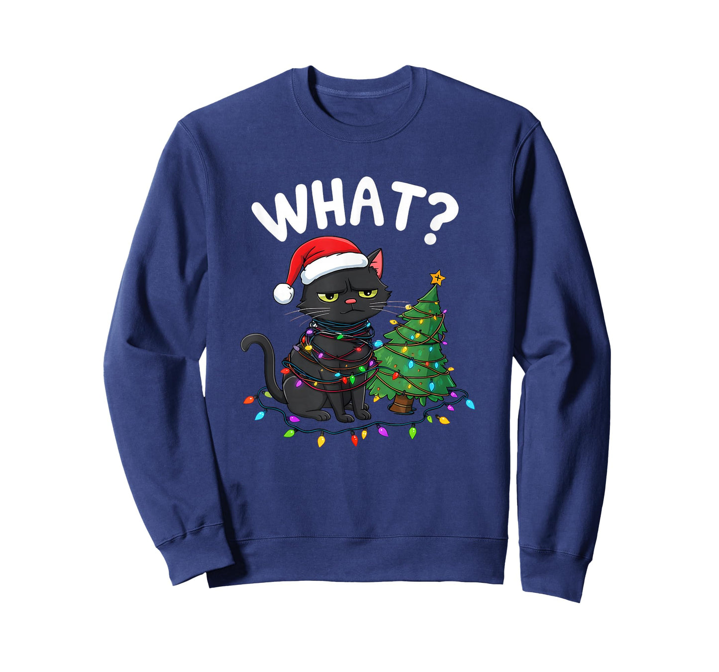 Funny Black Cat What? Christmas Tree Funny Cat Lover T-Shirt