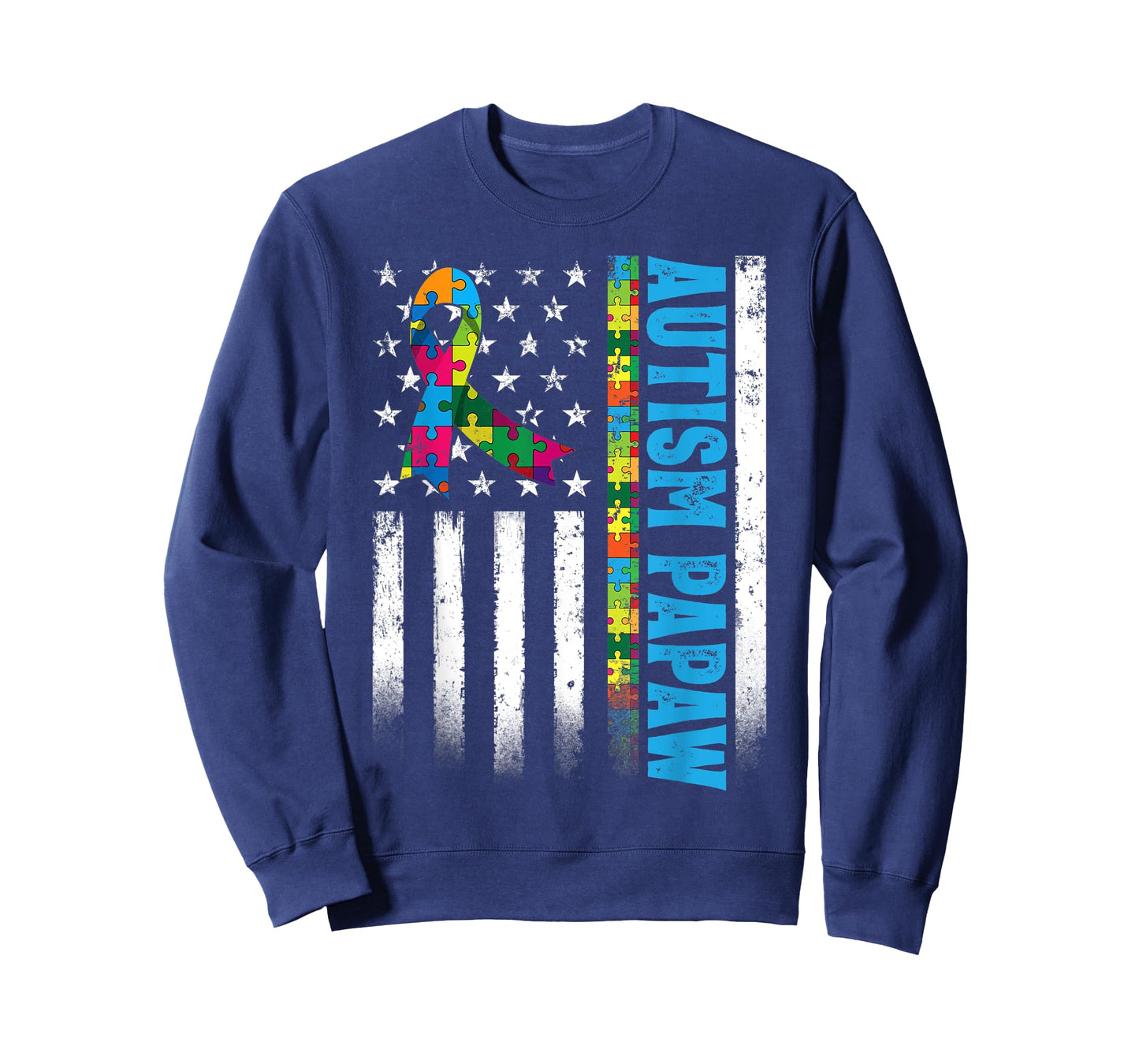 Retro American Flag Autism Papaw Awareness Autistic T-Shirt