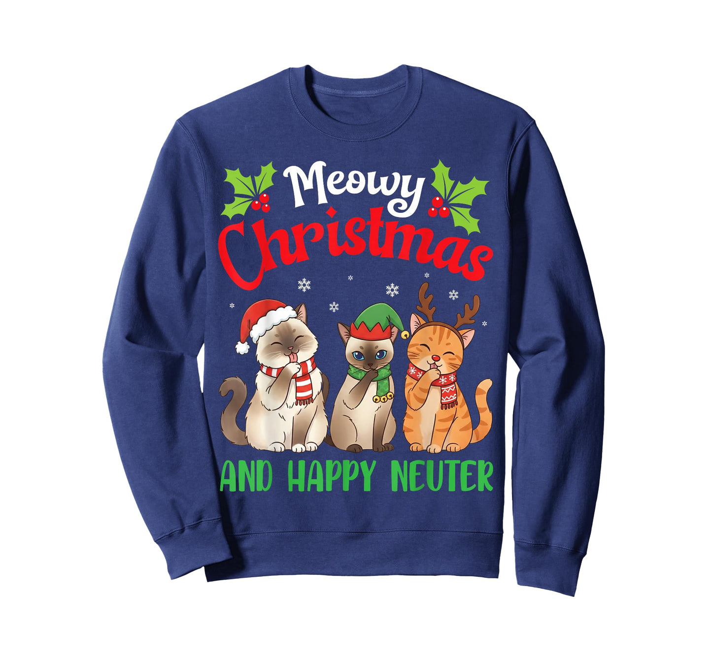 Meowy Christmas and Happy Neuter Funny Cat Holiday Lover T-Shirt