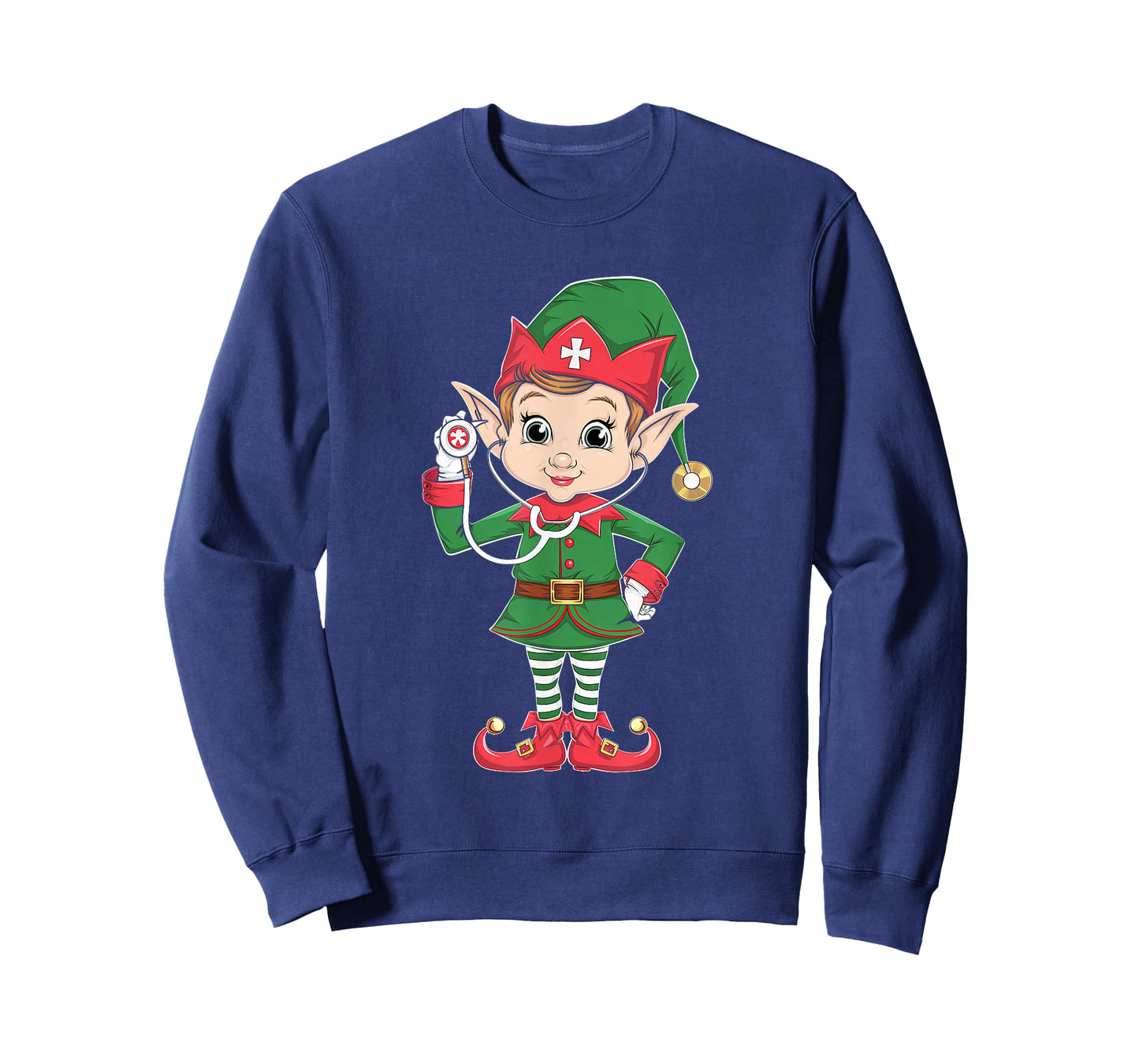 Cute Elf Nurse Scrub Tops Christmas Stethoscope Nursing Girl T-Shirt