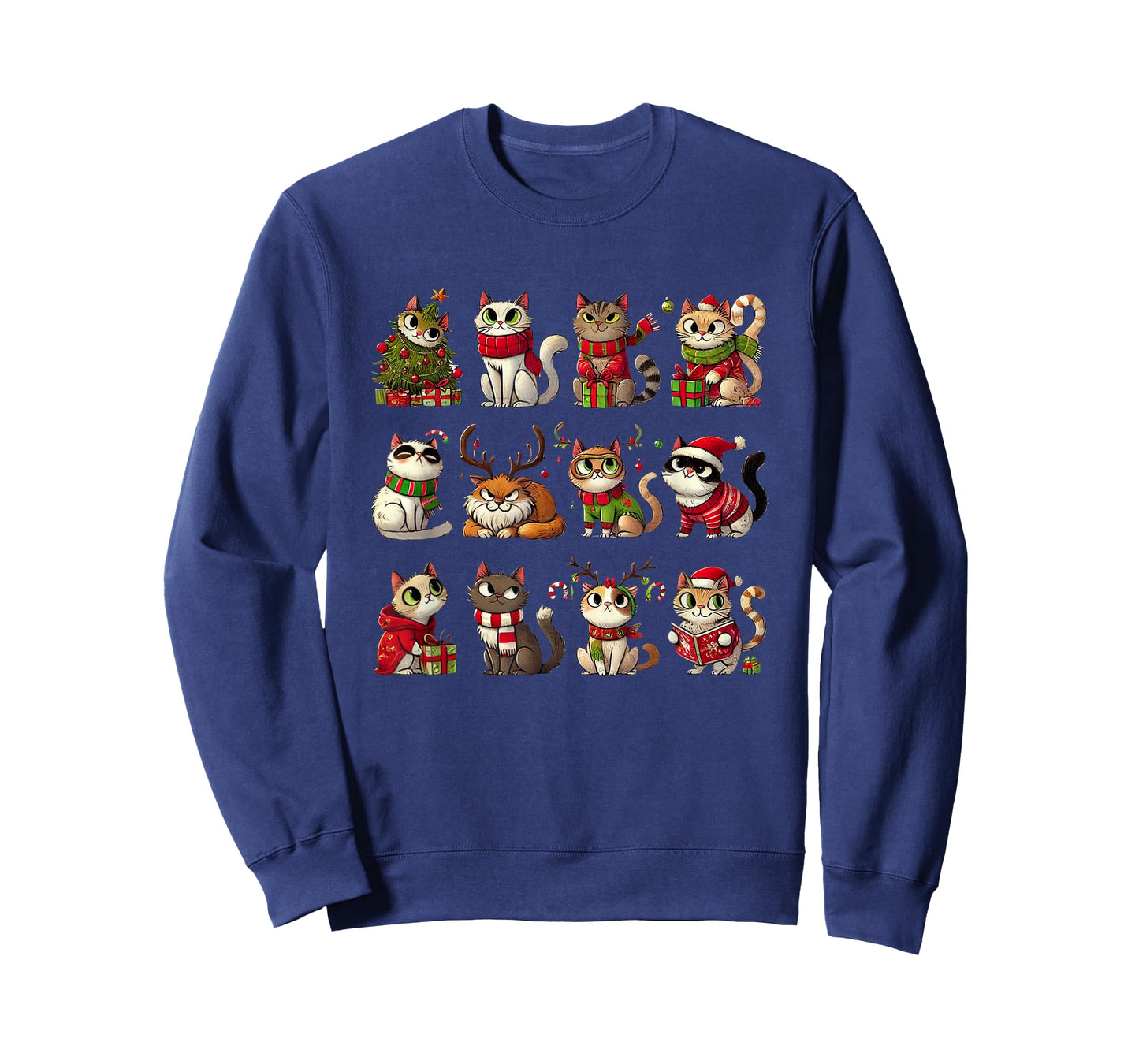 Cat Christmas Shirt Reindeer Santa Xmas Holiday Men Women T-Shirt