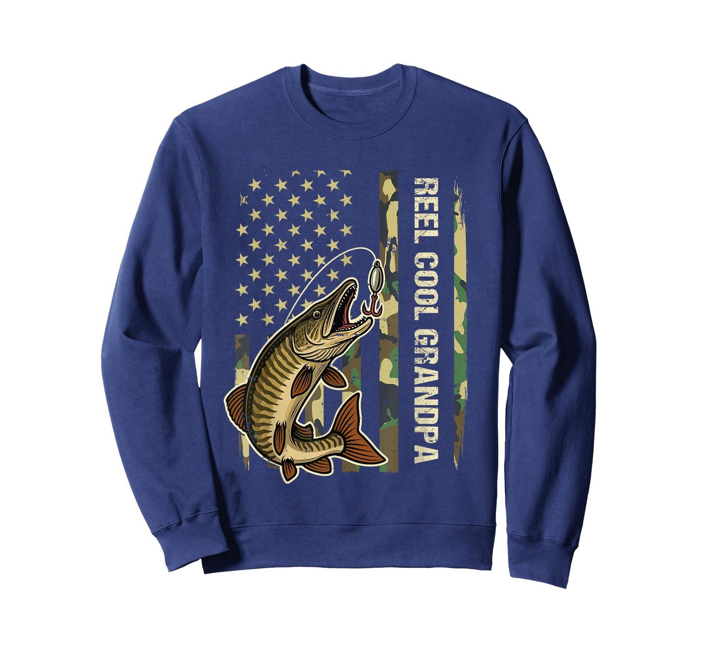 Reel Cool Grandpa Muskie Fishing Fisherman American Flag T-Shirt