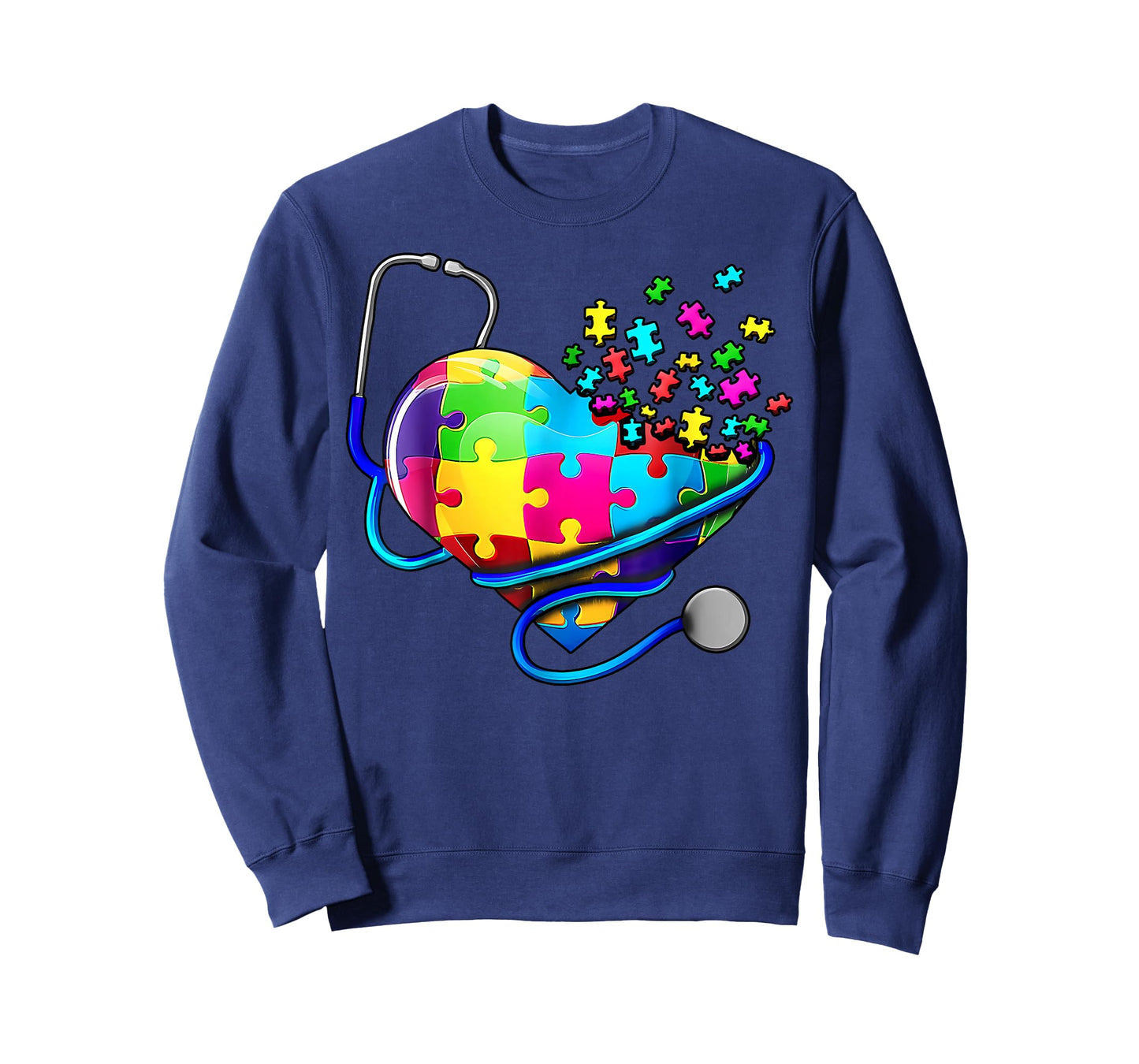 Autism Awareness Nurse Stethoscope Heart ASD Scrub Top Women T-Shirt