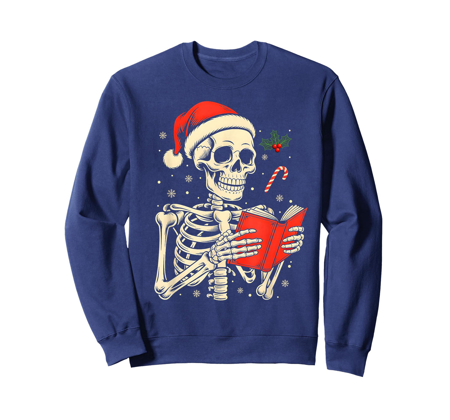 Skeleton Reading Book Christmas Teacher Librarian Book Lover T-Shirt