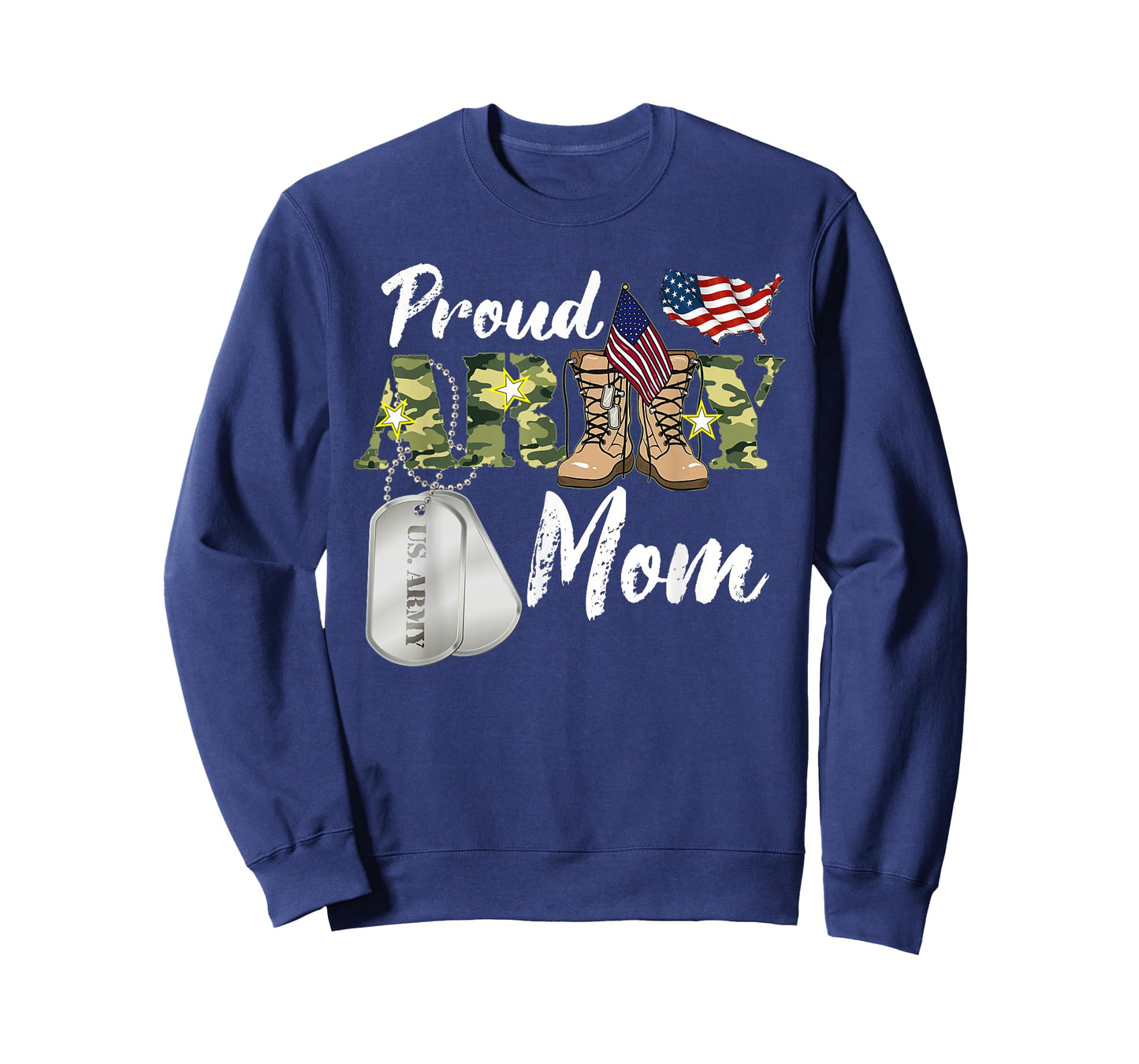 Mom Military Mom with Dog Tag US Flag T-Shirt for Men Women Kids
