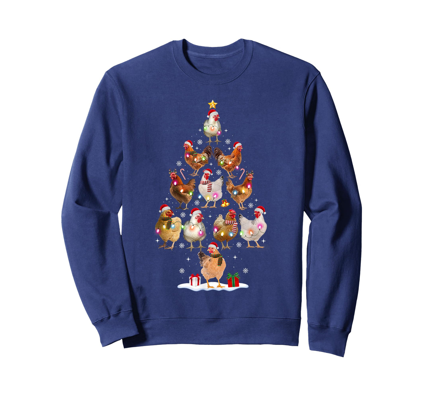 Chicken Christmas Tree Lights Santa Hat Funny Xmas Pajamas T-Shirt
