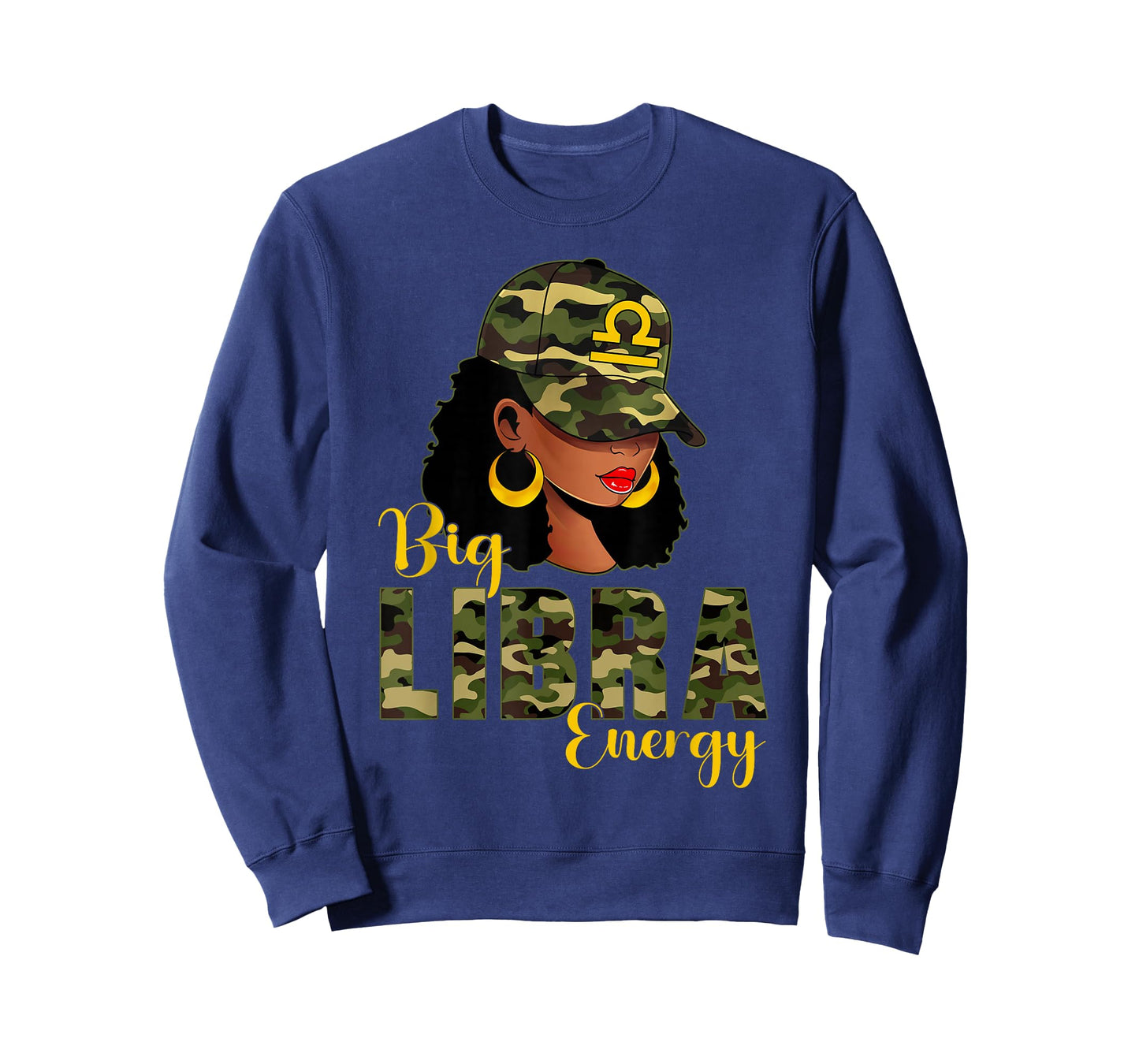 Big Libra Energy Camouflage Black Woman Cap Zodiac T-Shirt