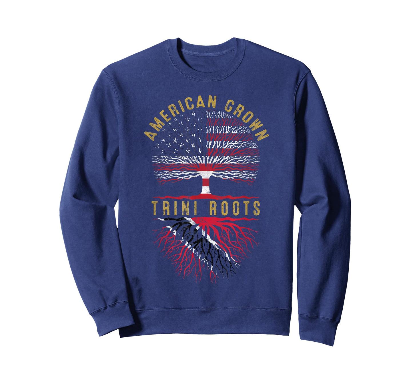 Distressed Tree USA Flag American Grown Trini Roots T-Shirt for Women Kids Men