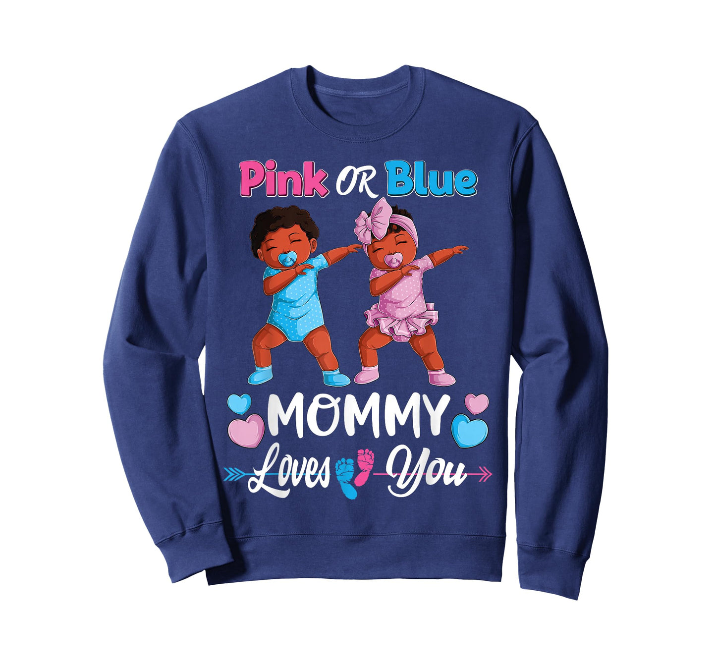 Pink Or Blue Mommy Loves You Black Baby Gender Reveal Party T-Shirt Small