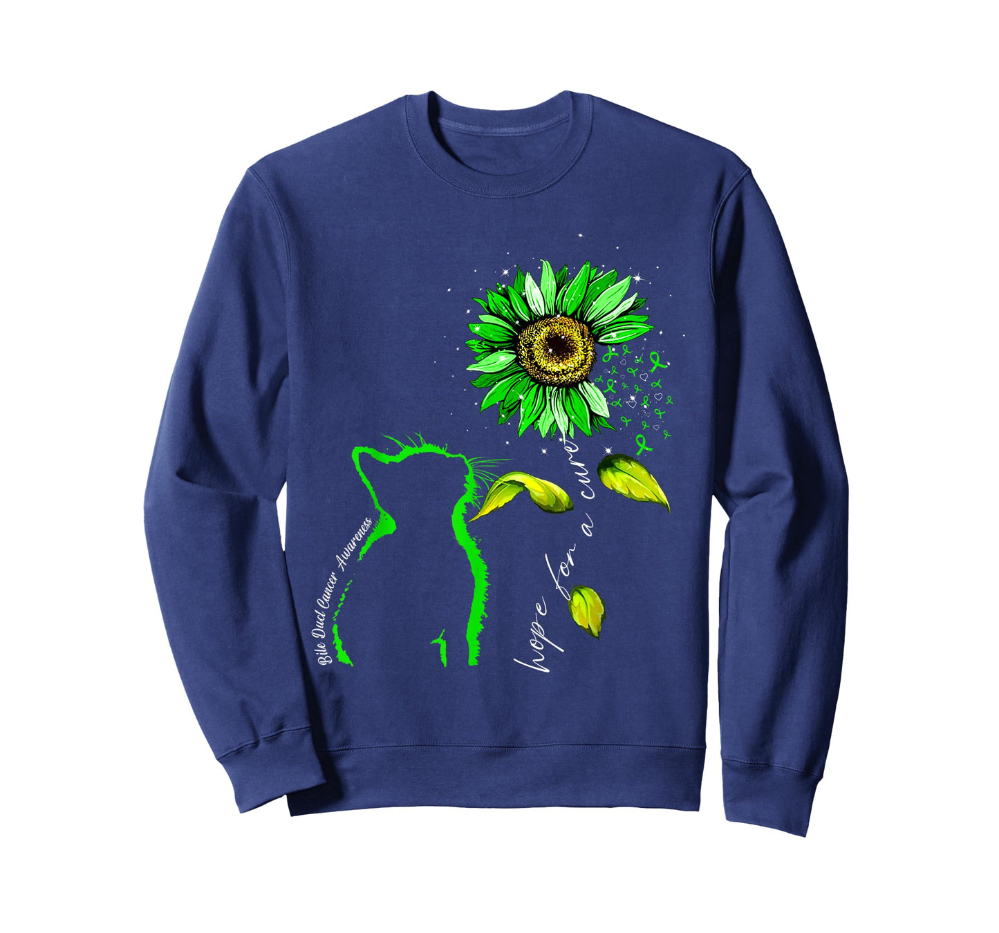 Sunflower Cat Green Bile Duct Cancer Awareness T-Shirt