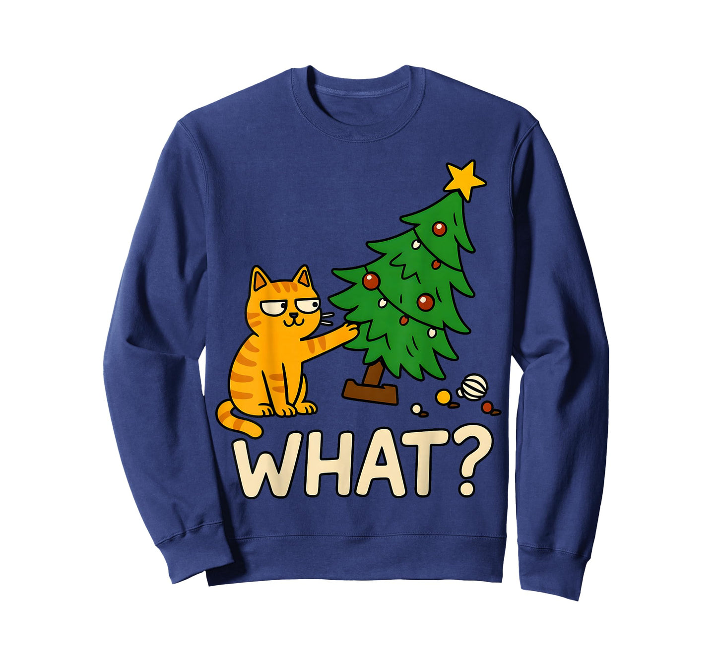 Tabby Cat Xmas Cat Pushing Christmas Tree Over Cat What? T-Shirt