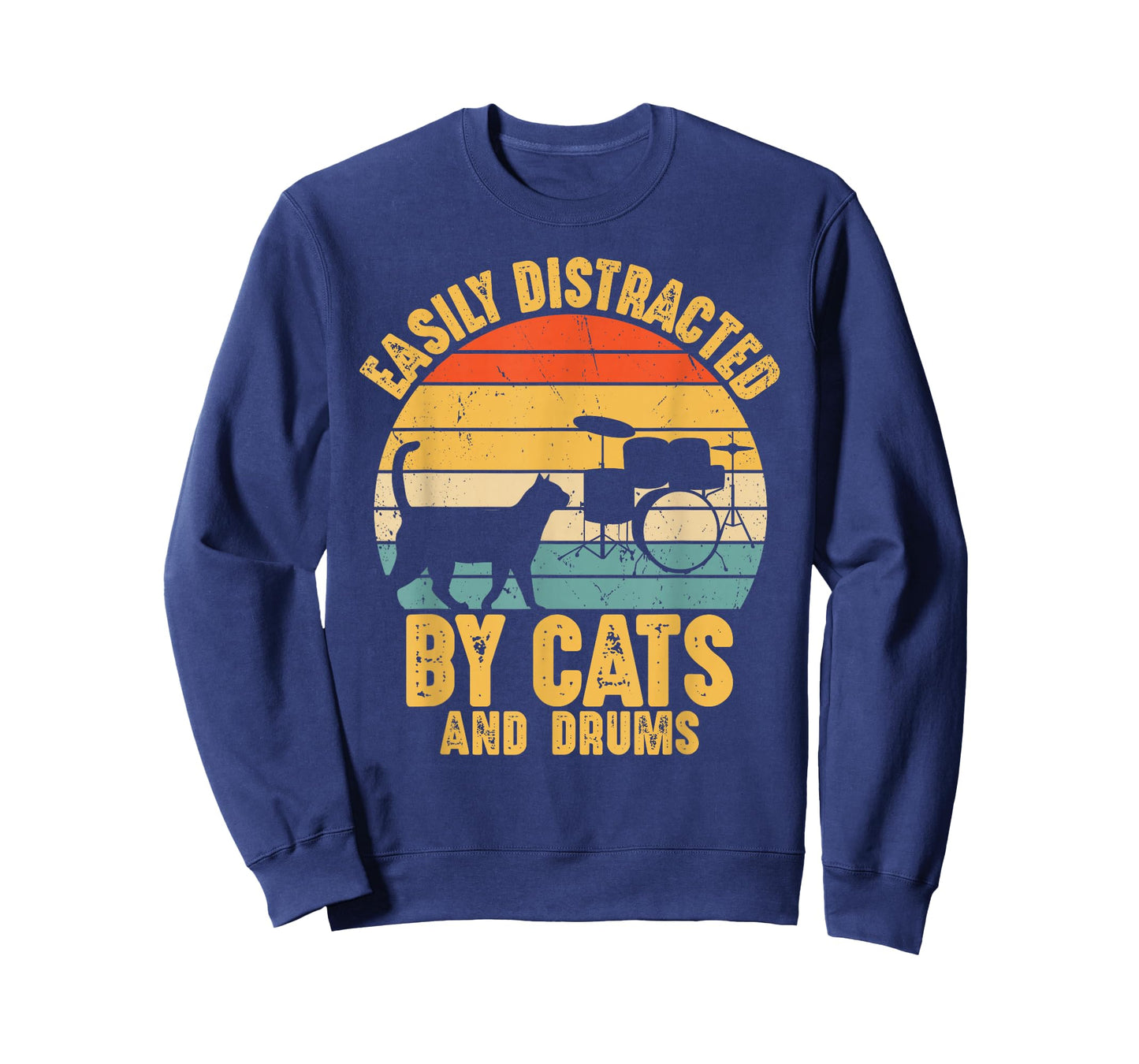 Easily Distracted by Cats and Drums Music Funny Drummer T-Shirt
