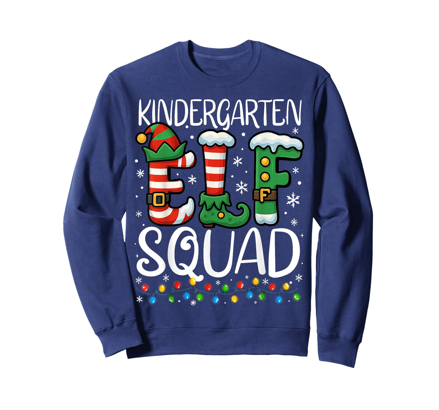 Christmas Teacher Kindergarten Elf Squad Xmas Lights Pajamas T-Shirt