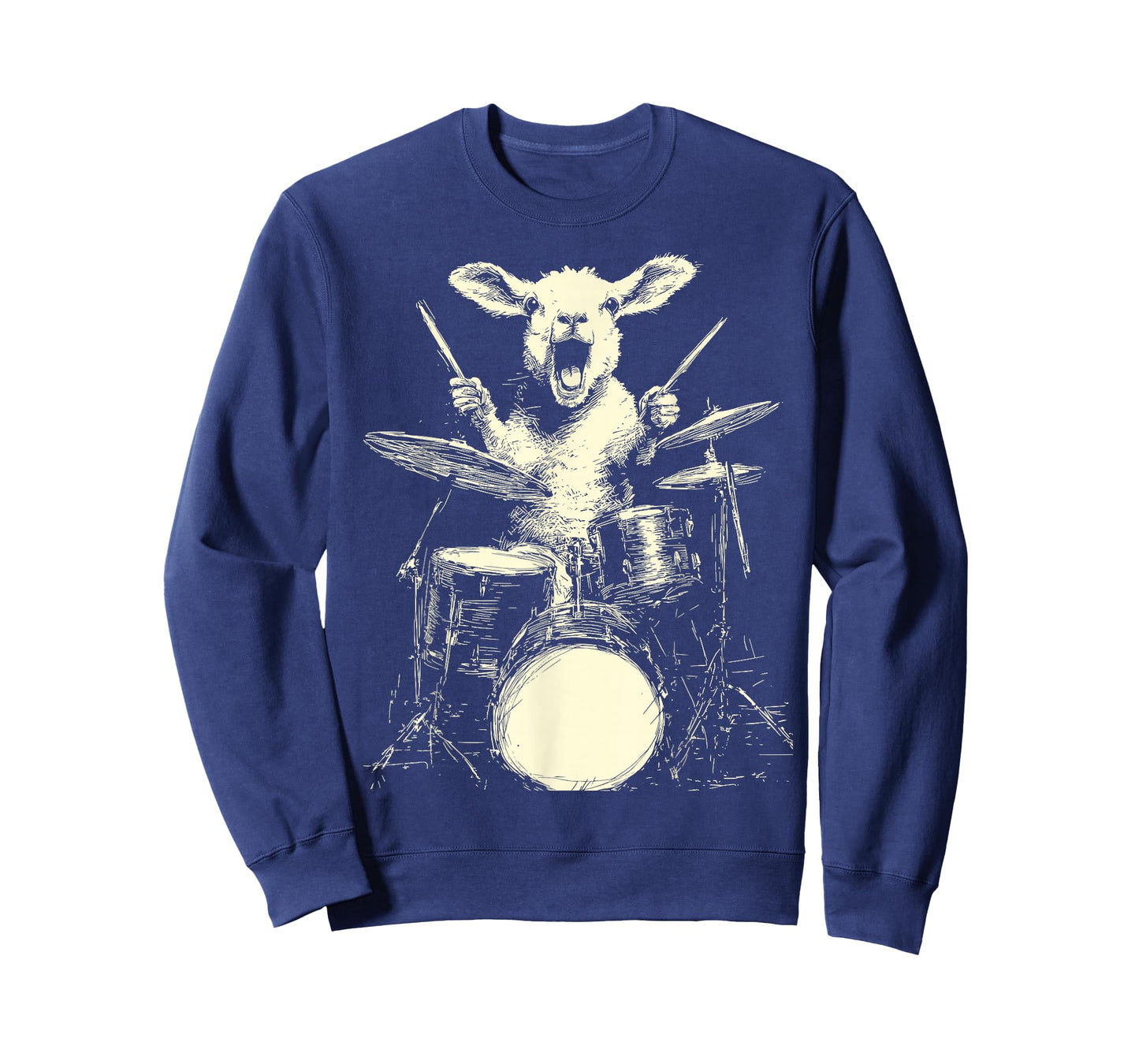 Cute Lamb Playing Drums Funny Music Animal Drummer Graphic T-Shirt