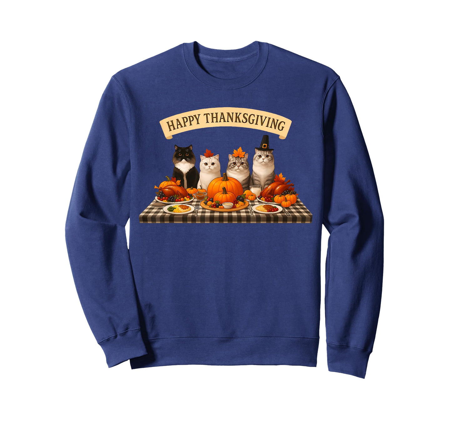 Happy Thanksgiving Cats Dinner Feast Fall Men Women Kids T-Shirt