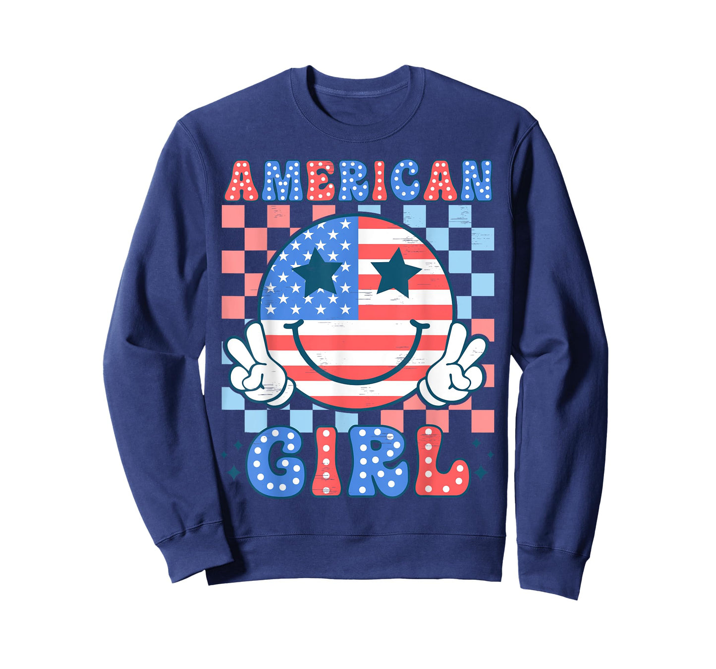 Happy Face USA Flag Patriotic American Girls Kid 4th of July T-Shirt