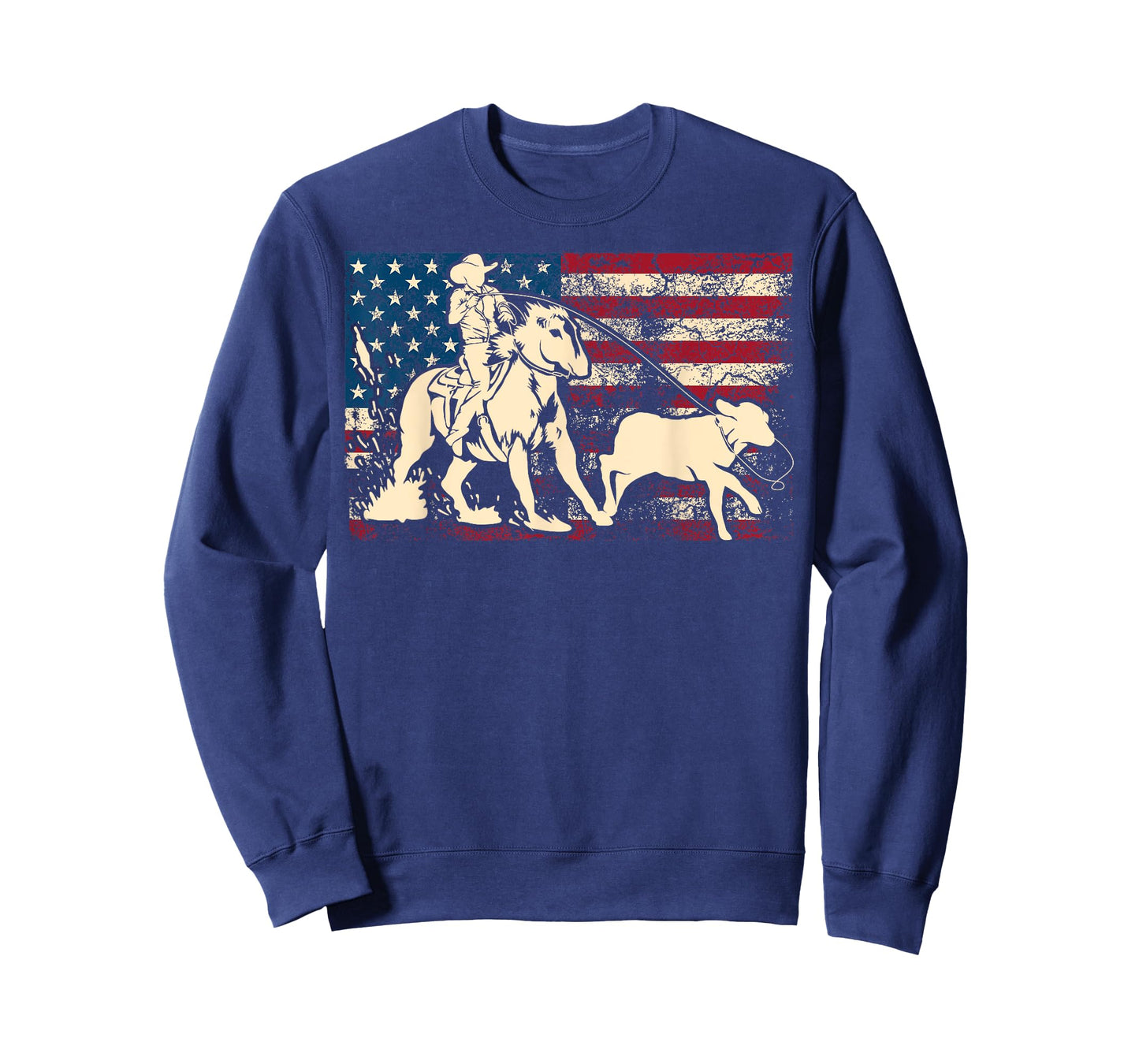 Funny Team Roping Rodeo Gift US Flag Cool Cowboy Men Women T-Shirt