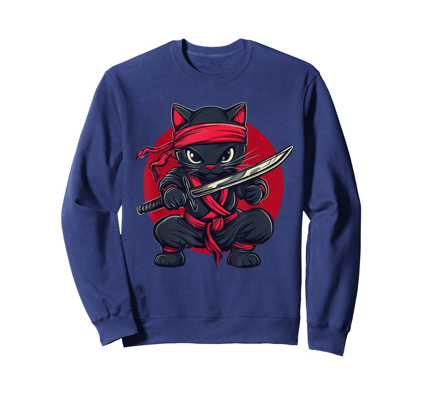 Cat Ninja Samurai Japan Japanese Flag Kawaii Funny Graphic T-Shirt