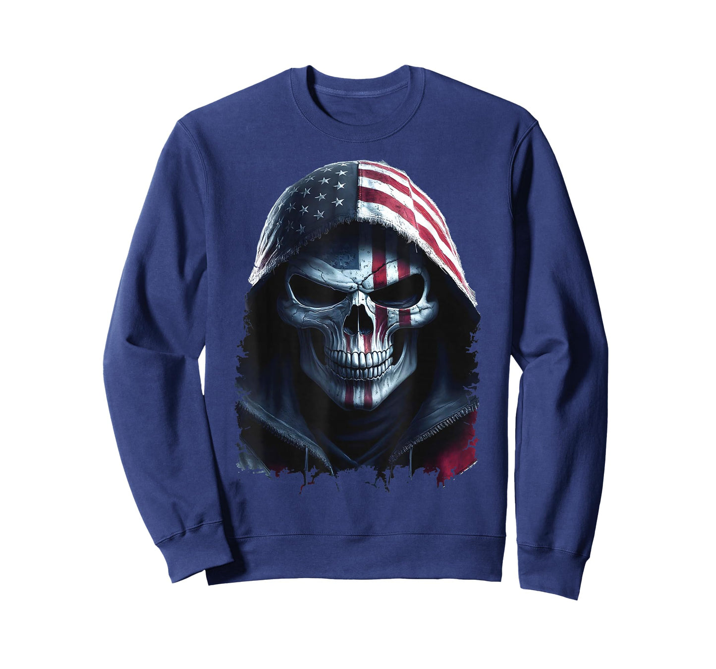 American Flag Skull Art Grim Reaper with USA Flag Hood T-Shirt