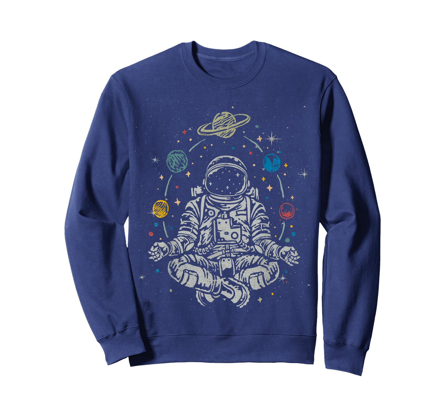 Vintage Lotus Meditating Astronaut Zen Yoga Planets Universe T-Shirt