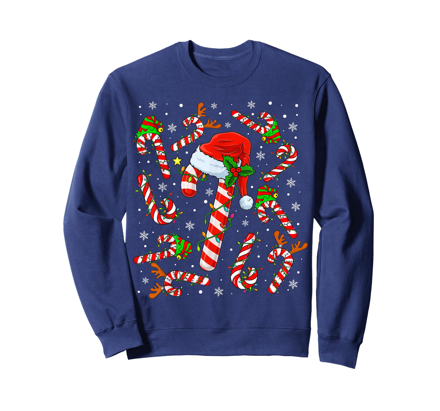 Christmas Candy Cane Santa Hat Reindeer Funny Xmas Light T-Shirt