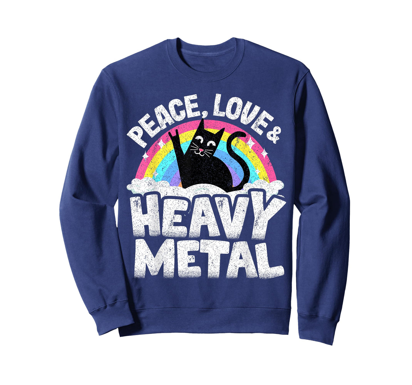 Peace Love & Heavy Metal Cat Kids Punk Band Metal Rainbow T-Shirt
