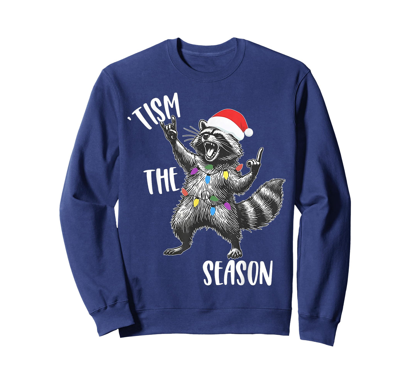 Tism The Season Raccoon Rock Santa Hat Autism Christmas T-Shirt