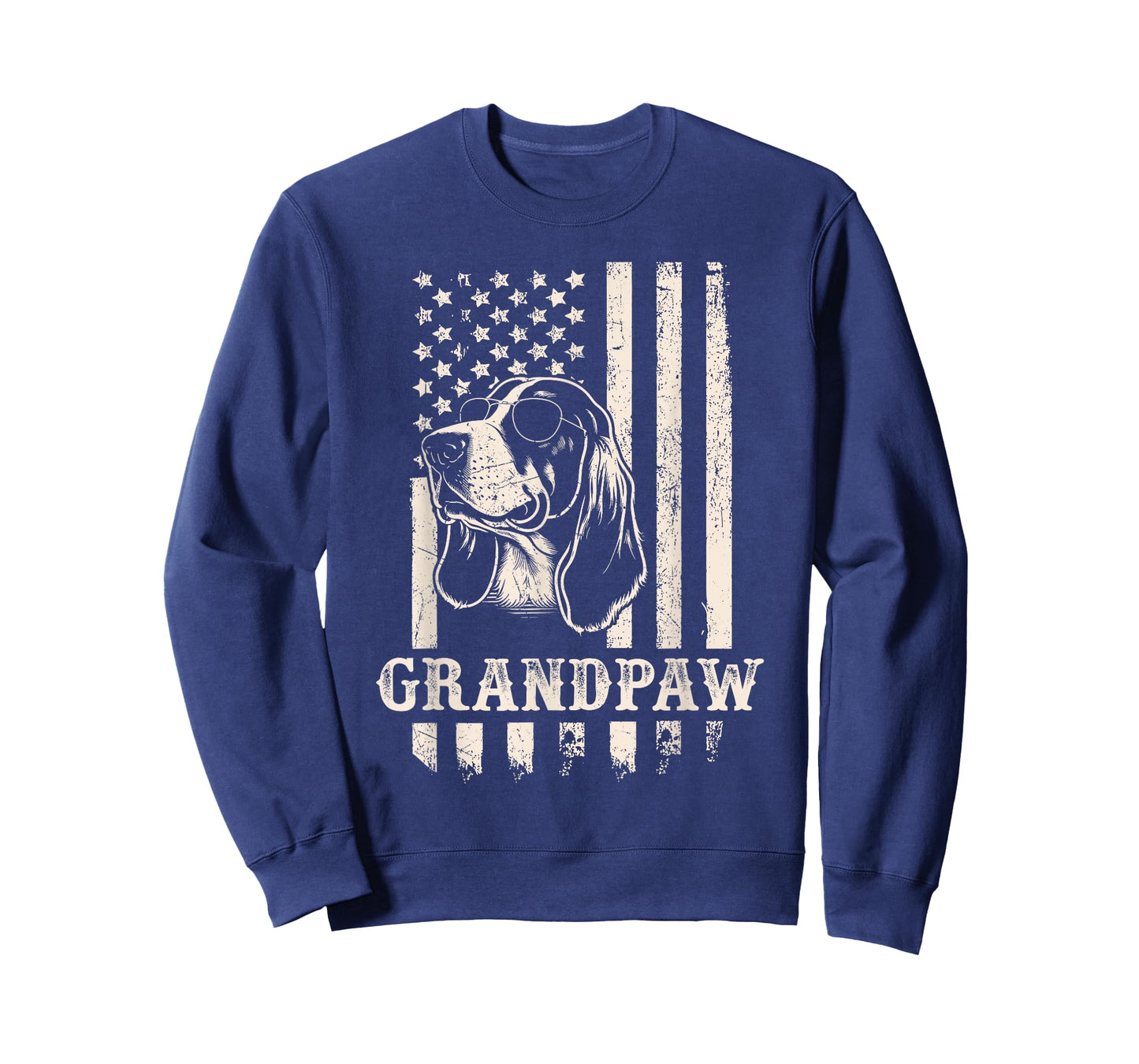 Grandpaw Basset Hound American Flag Sunglasses Retro Grandpa T-Shirt