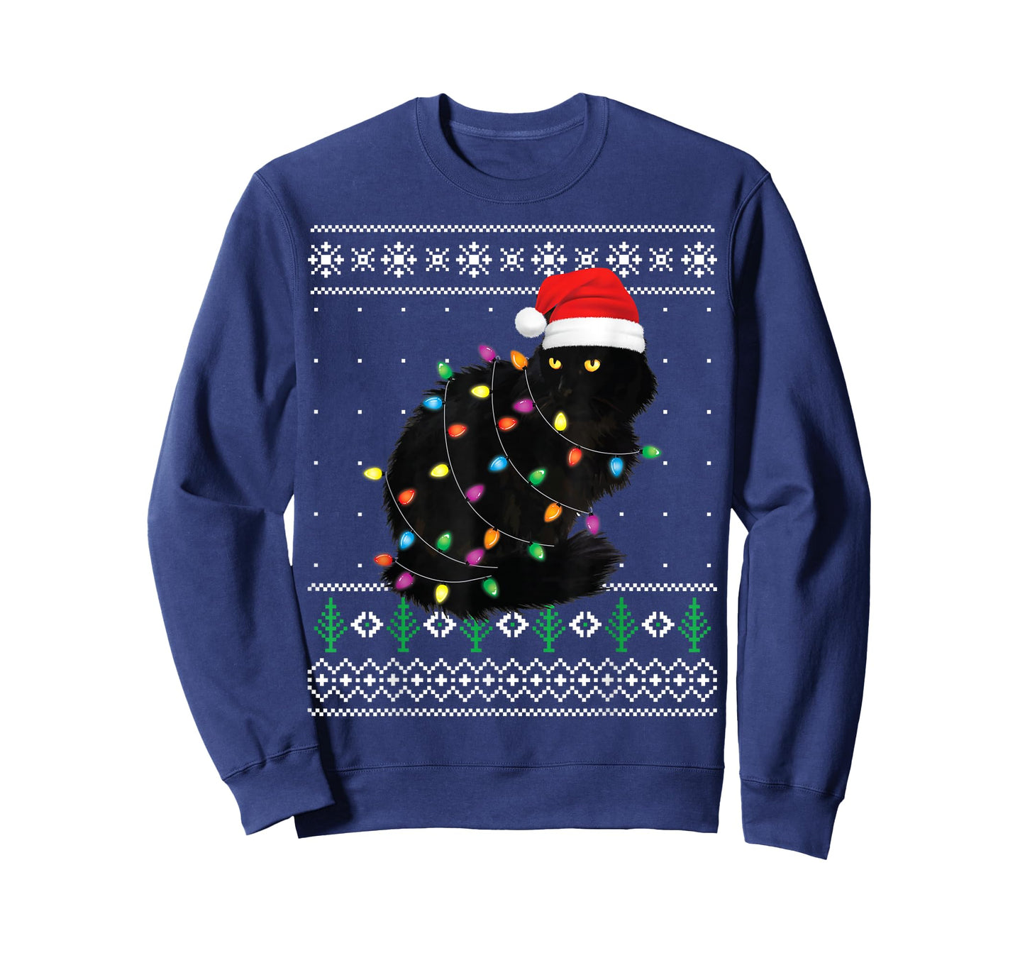 Black Cat Christmas Ugly Sweater Funny Santa Cat T-Shirt