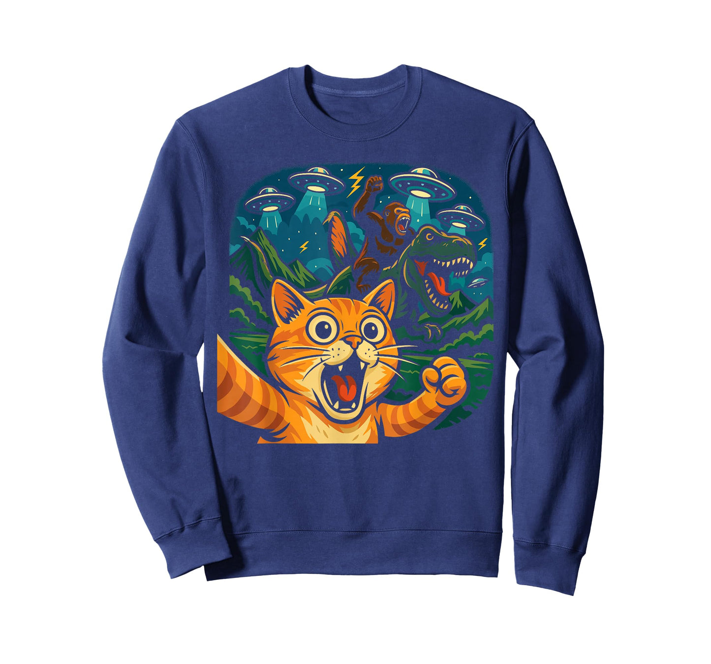 Funny Cat Selfie with T-Rex Gorilla UFO T-Shirt
