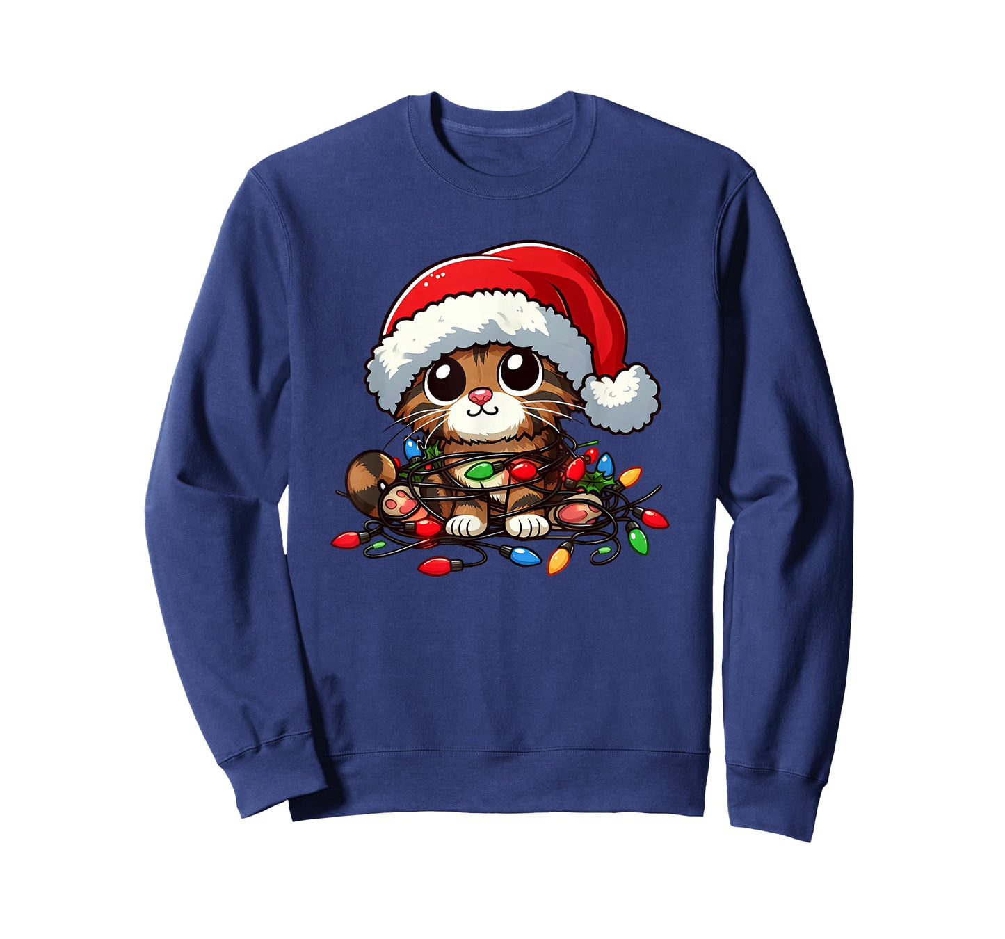 Brown Tabby Cat Christmas Lights Pet Funny Xmas T-Shirt