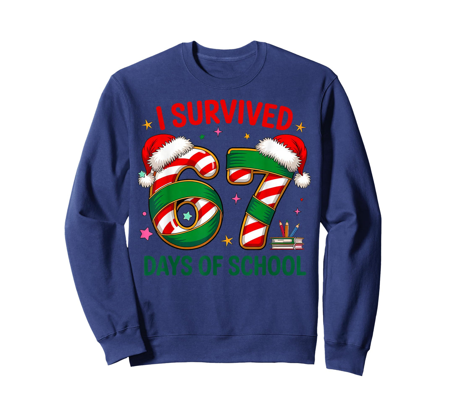 I Survived 67 Days of School Christmas Candy Cane Six Seven T-Shirt